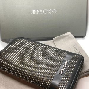 Genuine Jimmy Choo Studded Black Leather Zip Around Large Wallet /Clutch w/ Box